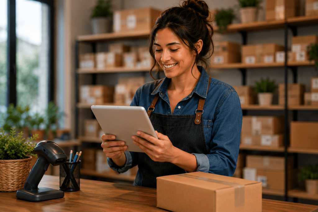Mujer con Tablet en un comercio